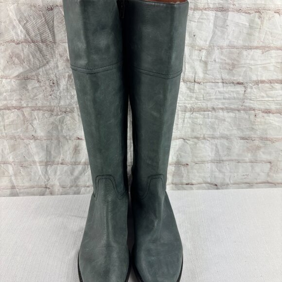 J. Crew Women's 10 Gray Leather Knee High Tall Riding Boots - Picture 4 of 14